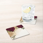 Maroon groen beige goud botanische bruiloft kartonnen onderzetters (Insitu)