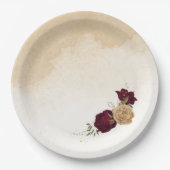 Maroon groen beige goud botanische bruiloft papieren bordje (Voorkant)