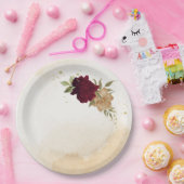 Maroon groen beige goud botanische bruiloft papieren bordje (Feest)