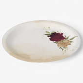 Maroon groen beige goud botanische bruiloft papieren bordje (Gekanteld)