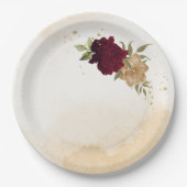 Maroon groen beige goud botanische bruiloft papieren bordje (Voorkant)