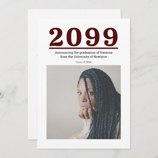 Maroon Grote Nummers Twee-foto Afstuderen (Voorkant / Achterkant)