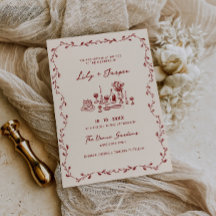 Maroon Hand getrokken bruiloft uitnodiging