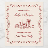 Maroon Hand getrokken bruiloft Wijn Etiket (Enkel label)