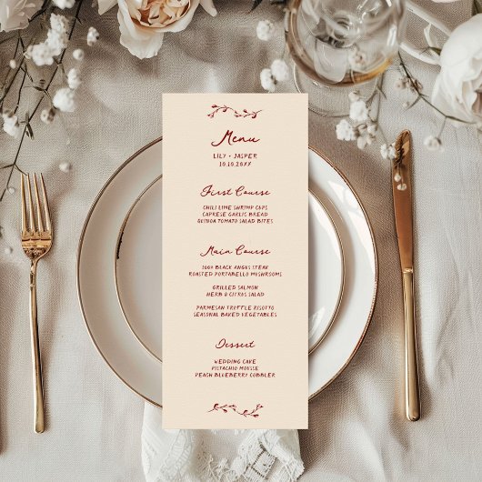 Maroon Handgeschreven Wedding Menu