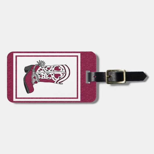 Maroon Heart Patterned Boot Bagagelabel (Voorkant horizontaal)