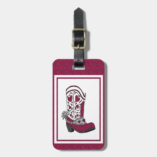 Maroon Heart Patterned Boot Bagagelabel (Voorkant verticaal)