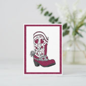 Maroon Heart Patterned Boot Briefkaart (Staand voorkant)