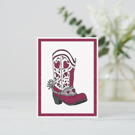 Maroon Heart Patterned Boot Briefkaart (Staand voorkant)