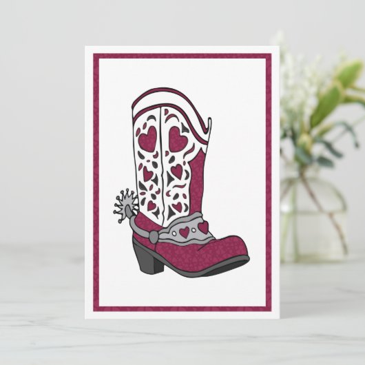 Maroon Heart Patterned Boot Feestdagenkaart (Staand voorkant)