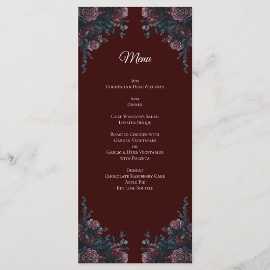 Maroon Herfst Bloemen Huwelijk Menu (Voorkant)