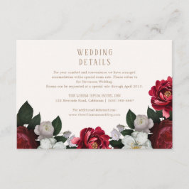 Maroon Herfst Botanische en bloemenbruiloft detail Informatiekaartje