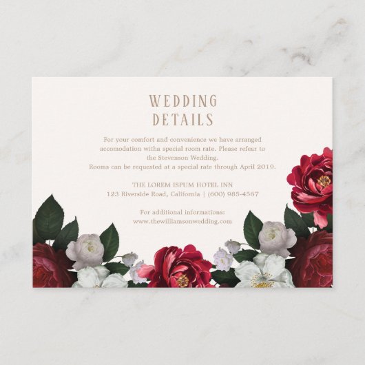 Maroon Herfst Botanische en bloemenbruiloft detail Informatiekaartje (Voorkant)