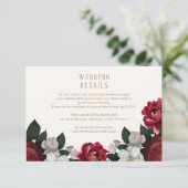Maroon Herfst Botanische en bloemenbruiloft detail Informatiekaartje (Staand voorkant)