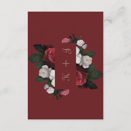 Maroon Herfst Botanische en bloemenbruiloft detail Informatiekaartje (Achterkant)
