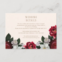Maroon Herfst Botanische en bloemenbruiloft detail Informatiekaartje