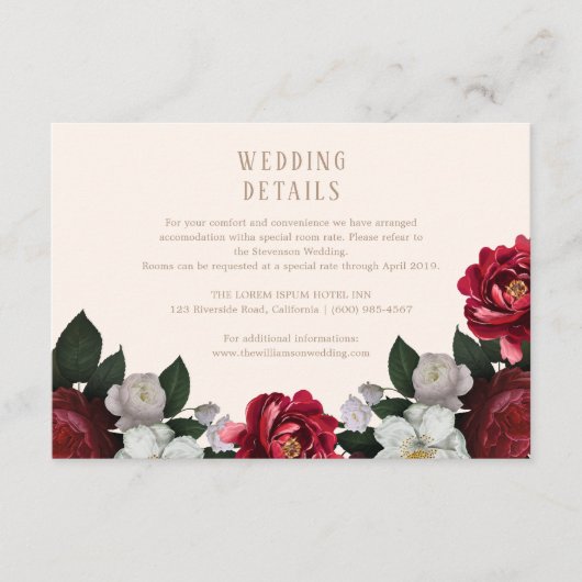 Maroon Herfst Botanische en bloemenbruiloft detail Informatiekaartje (Voorkant)