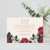 Maroon Herfst Botanische en bloemenbruiloft detail Informatiekaartje (Staand voorkant)