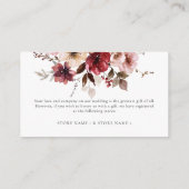 Maroon herfst Flowers verlaat Bourgondische bruilo Informatiekaartje (Achterkant)