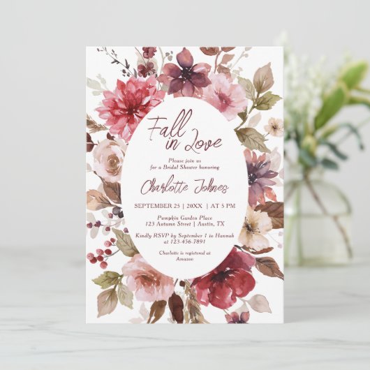 Maroon Herfst in Liefde Blush Bourgondië Vrijgezel Kaart (Staand voorkant)