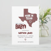 Maroon Herringbone Made in Texas Photo Baby Announ Aankondiging (Staand voorkant)