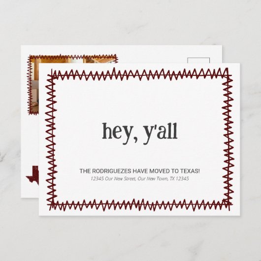 Maroon Hey Y'all - Verhuisd naar Texas Briefkaart (Voorkant / Achterkant)