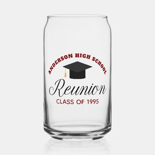 Maroon High School Reunion Party Custom Alumni Blikvorm Glas (Voorkant)