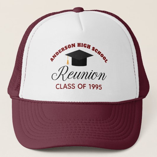 Maroon High School Reunion Party Custom Alumni Trucker Pet (Voorkant)