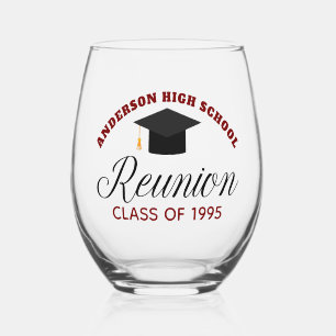 Maroon High School Reunion Party Custom Alumni Wijnglas Zonder Voet