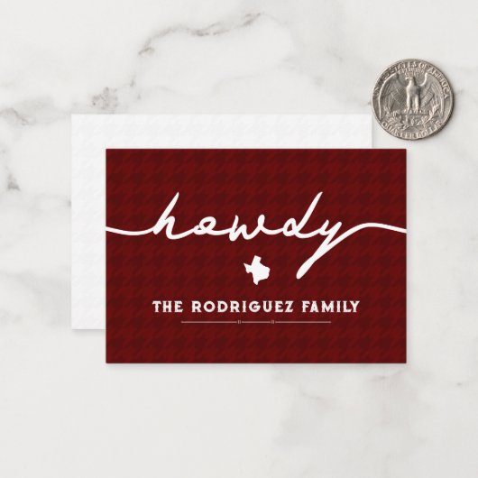 Maroon Howdy Houndstooth Texas Notitiekaartje (Voorkant / Achterkant in situ)