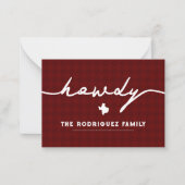 Maroon Howdy Houndstooth Texas Notitiekaartje (Voorkant)