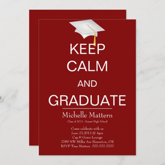 Maroon Keep Calm en Afstuderen uitvindingen Kaart (Voorkant / Achterkant)