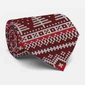 Maroon kerstboom Faux Knit Pattern Stropdas (Opgerold)