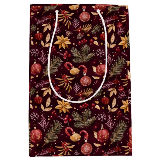 MAROON KERSTFEESTELIJKE DECORATIE GOUDEN BLOEM MEDIUM CADEAUZAKJE (Voorkant)