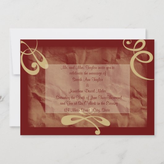 Maroon/Khaki Textured Wedding Invitation Kaart (Voorkant)