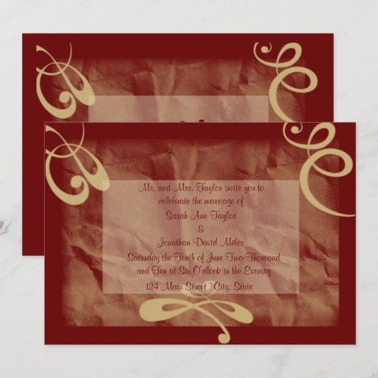 Maroon/Khaki Textured Wedding Invitation Kaart