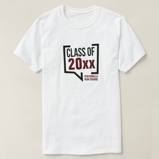 Maroon Klas Jaar Spraakballon T-shirt (Design voorkant)