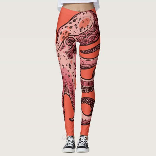 Maroon-koraalkleur Octopus-Leggings Leggings (Voorkant)