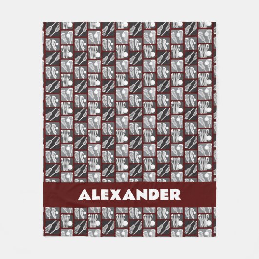 Maroon Lacrosse Blokken van Stokken en Ballen Fleece Deken (Voorkant)