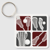 Maroon Lacrosse Blokken van Stokken en Ballen Sleutelhanger (Voorkant)