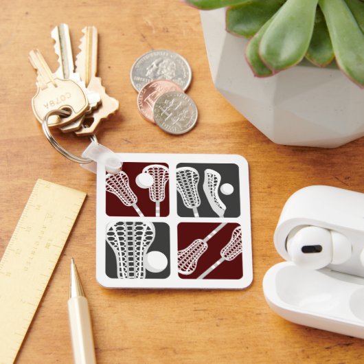 Maroon Lacrosse Blokken van Stokken en Ballen Sleutelhanger (Bureau)