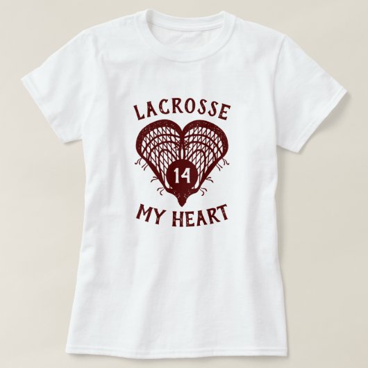 Maroon Lacrosse My Heart T-Shirt (Design voorkant)