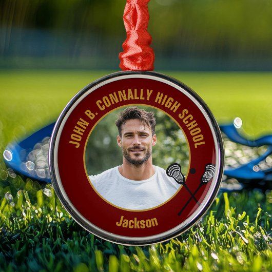 Maroon Lacrosse Player Photo High School Christmas Metalen Ornament