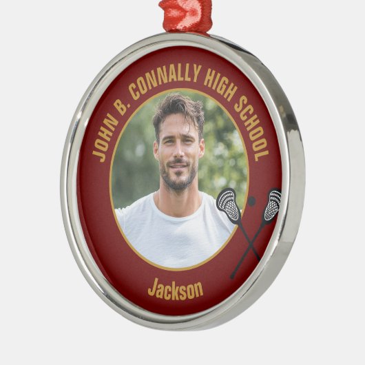 Maroon Lacrosse Player Photo High School Christmas Metalen Ornament (Links)