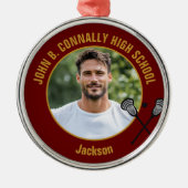 Maroon Lacrosse Player Photo High School Christmas Metalen Ornament (Voorkant)