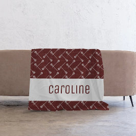 Maroon Lacrosse White Sticks gepatterd Fleece Deken