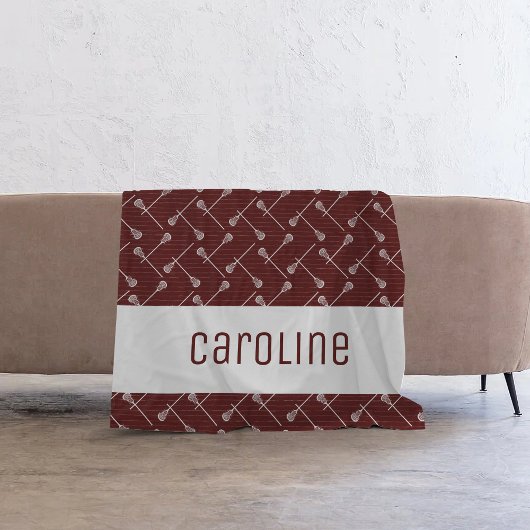 Maroon Lacrosse White Sticks gepatterd Fleece Deken