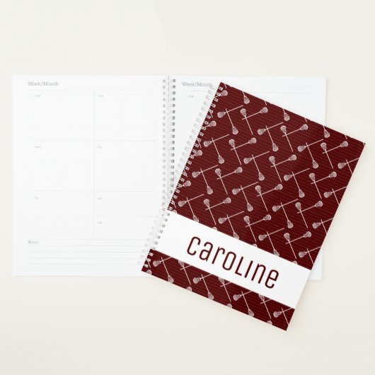 Maroon Lacrosse White Sticks gepatterd Planner (Display)