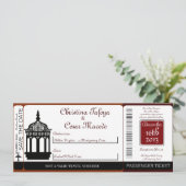 Maroon Lantern Boarding Pass Wedding Invitation Kaart (Staand voorkant)