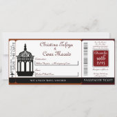 Maroon Lantern Boarding Pass Wedding Invitation Kaart (Voorkant)
